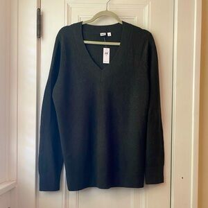 Gap dark forest green waffle weave cotton blend v neck sweater XL NWT